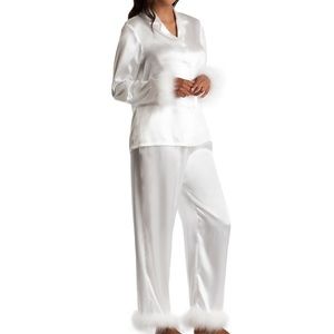 Women's Marabou Feather Satin Pajama Set
